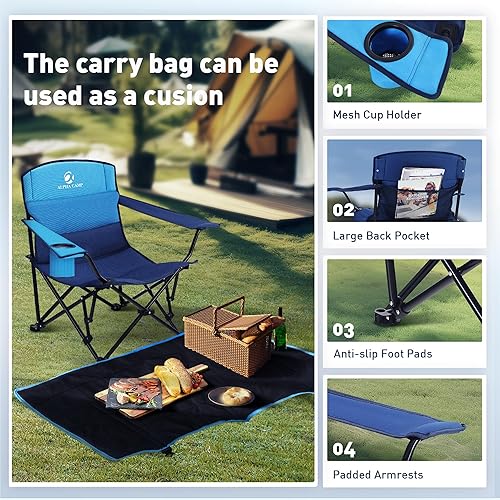 Miniatura 5 de ALPHA CAMP Silla de camping plegable baja, silla de playa portátil con soporte para tazas, bolsa de almacenamiento, bolsa de transporte, silla de