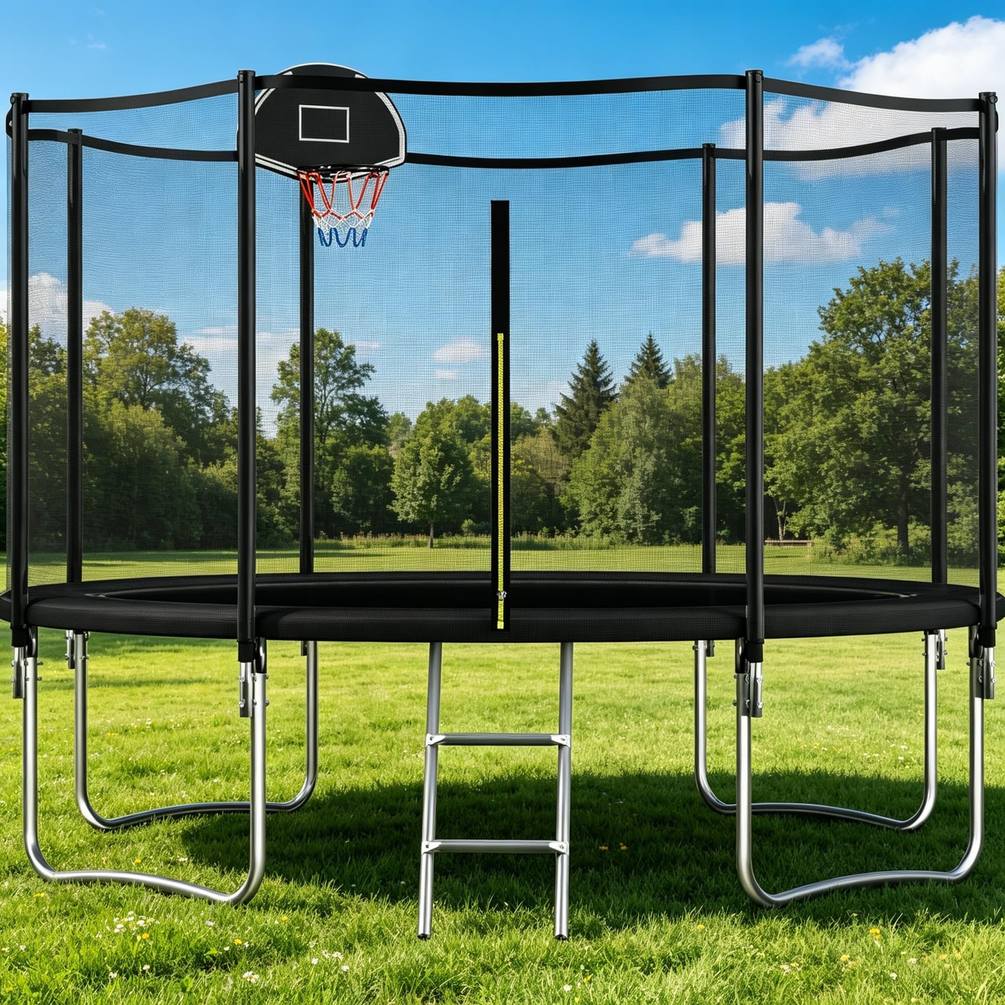 Outdoor Trampoline 3M 3M Trampoline for Kids Adults 800lbs Load Capacity with Basketball Hoop Safety Fence ASTM Approved
