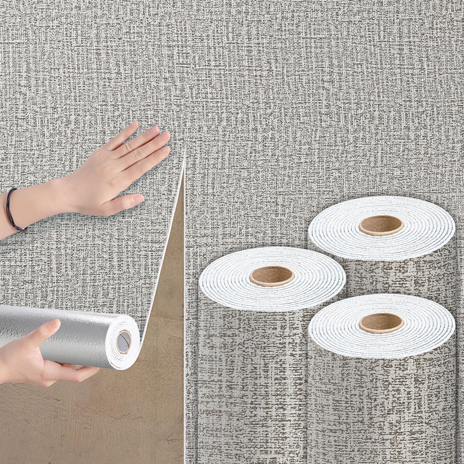 Takezuaa 3 Roll Self Adhesive Thermal Wallpaper 3mm Thick Grey Textured Peel and Stick Wallpaper PE Foam for Ceilings Bedroom Livingroom Waterproof Damp Proof for Bad Cold Walls 50cmx2.8m — image 1