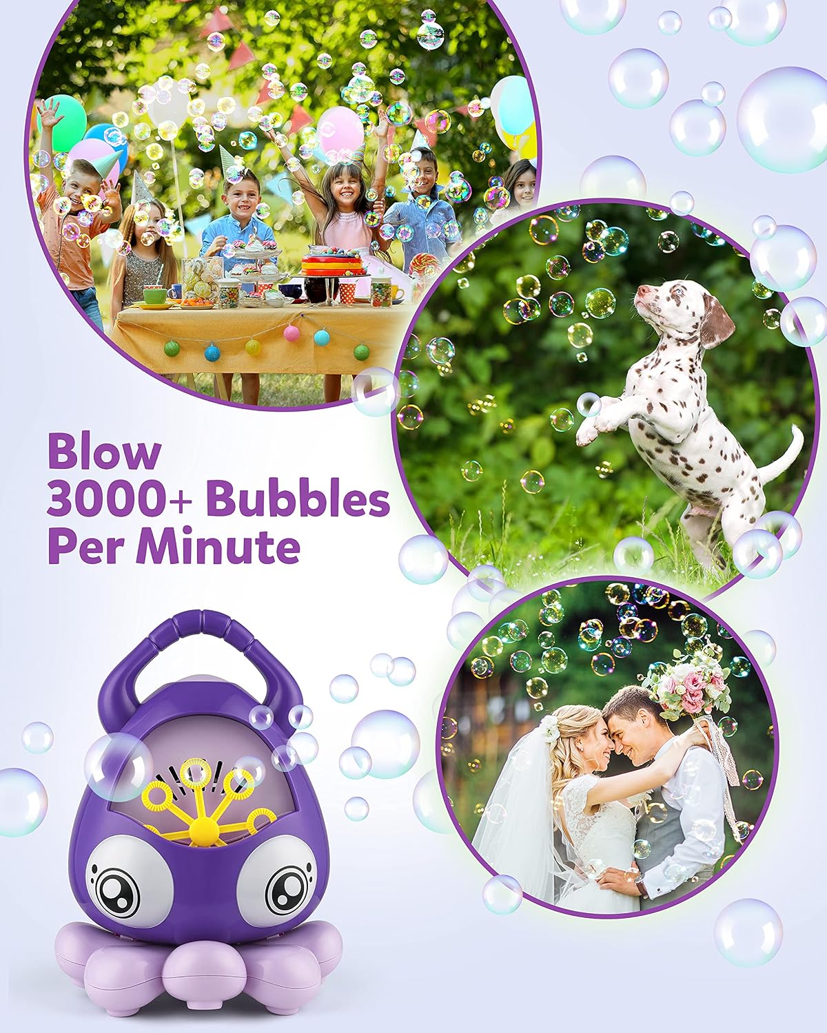 Coogam Bubble Machine, Automatic Octopus Bubble Blower Maker Toys with Music 3000+ Bubbles/min Portable for Party Indoor Outdoor 3 4 5 Year Old Toddlers Kids