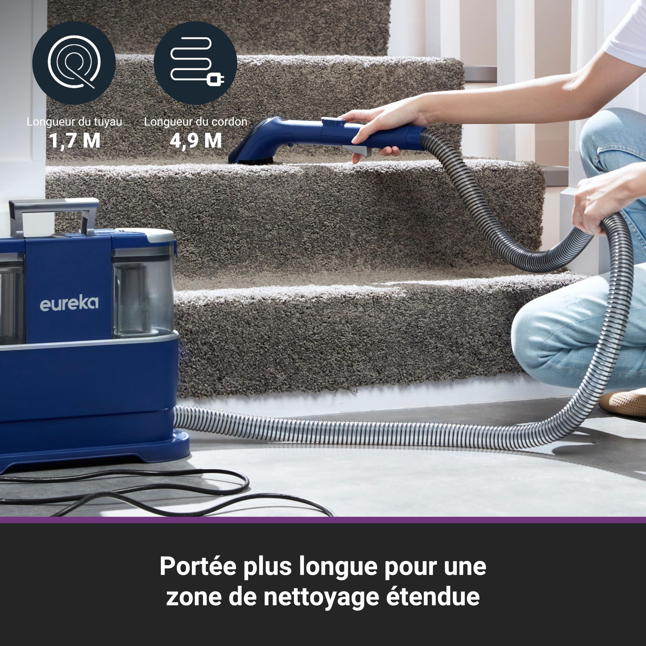Eureka NEY100 Nettoyeur Canapé Tissu 12500Pa,Aspirateur Nettoyeur de Tapis pour canapé, Tapis, Rembourrage, Voiture,Shampouineuse avec Réservoir d'Eau de 1,5 Litre et Détergent de 450 ml