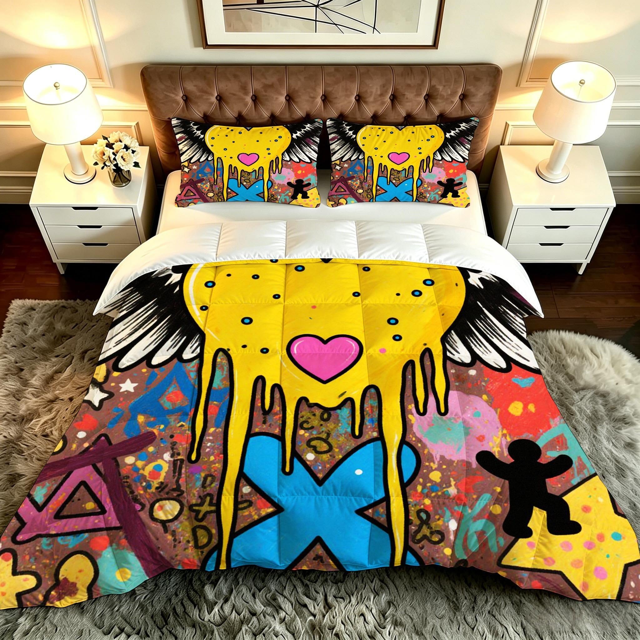 Couette grand lit imprimé graffiti haute définition parure de lit confy