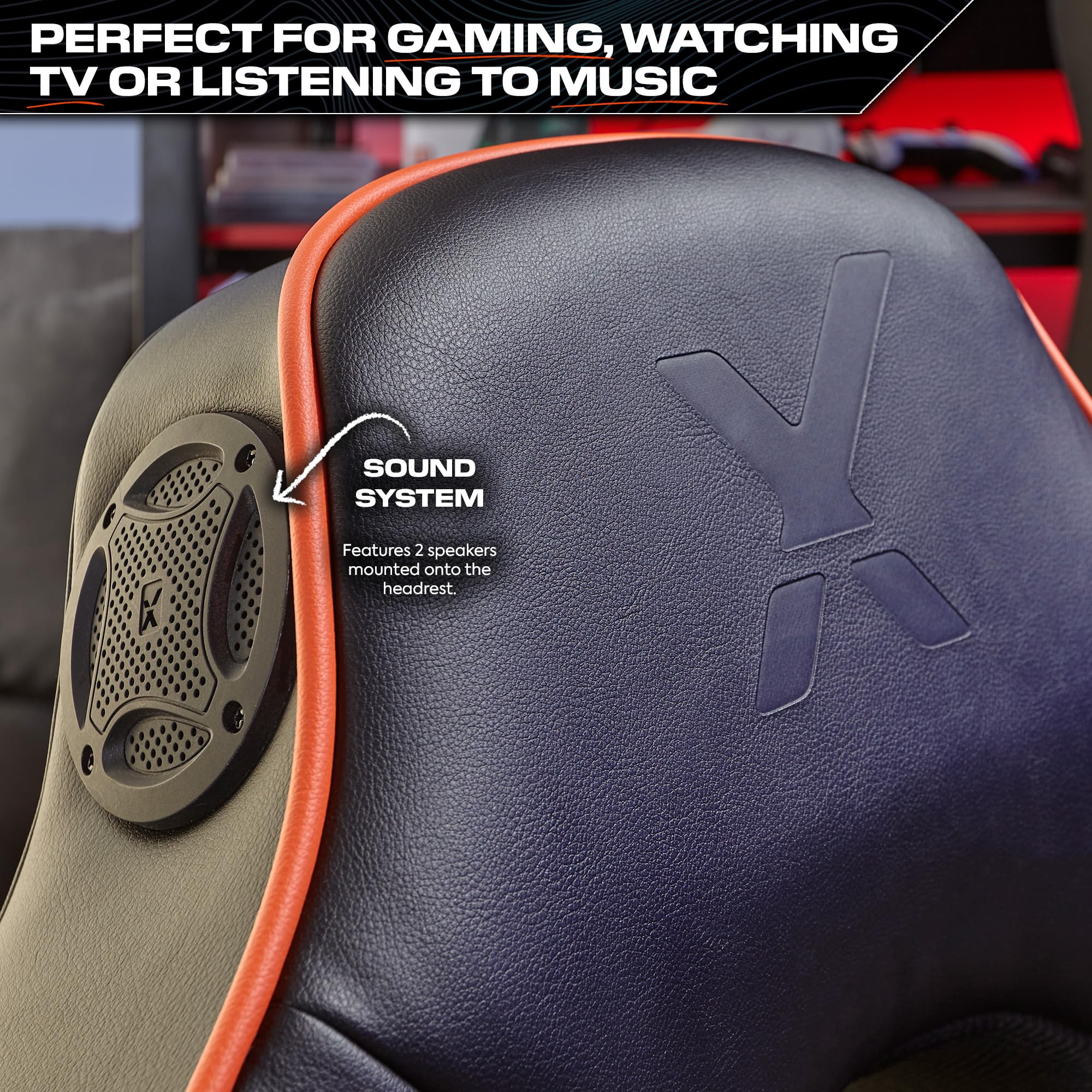X Rocker G-Force Sport 2.1 Fauteuil de Gaming | Floor Rocker | Chaise de Jeu avec système Audio 2.1 | Noir/Orange