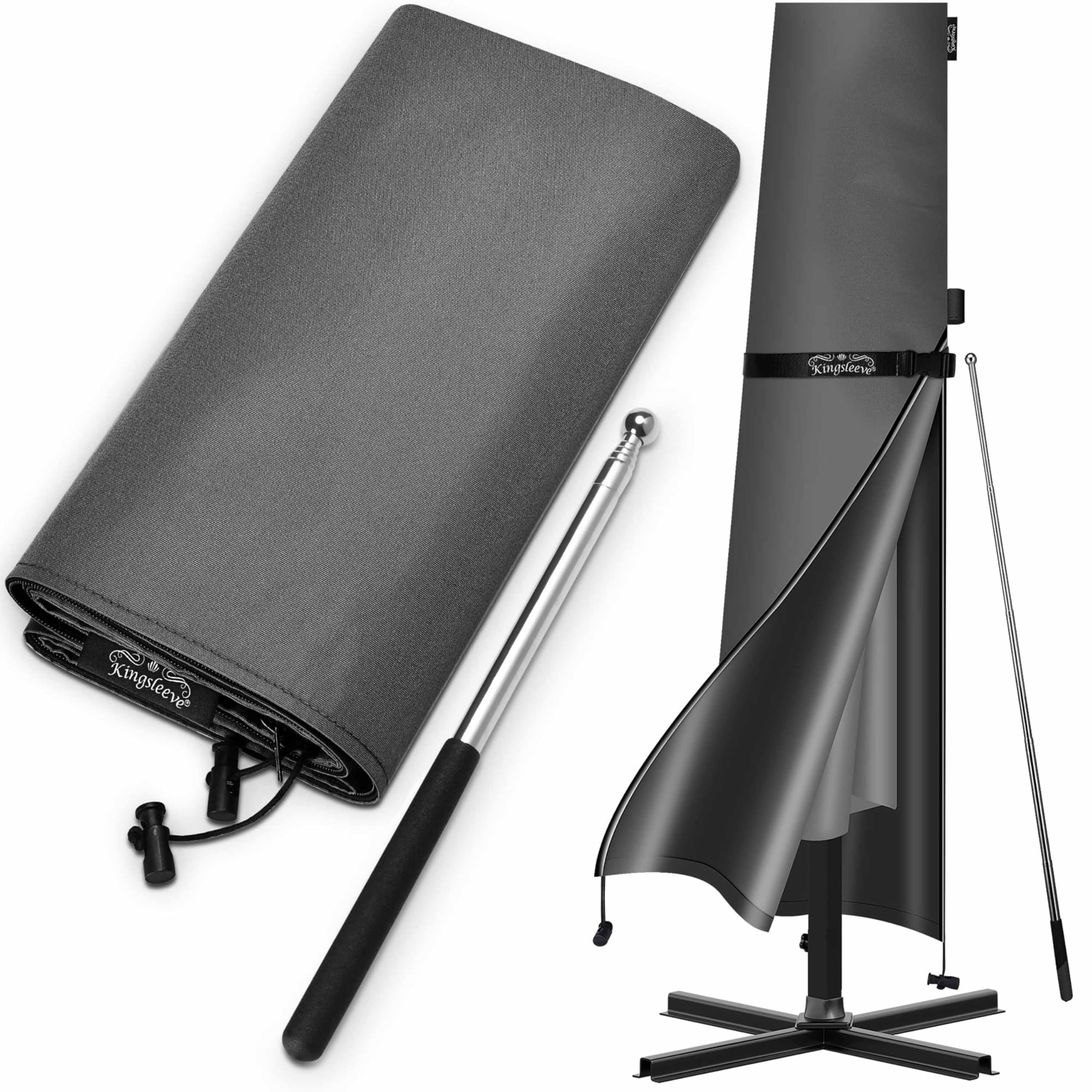 Kinglseeve Copertura Ombrellone Ø Max. 330Cm Fodera Protettiva Impermeabile Asta Telescopica Grigio-image