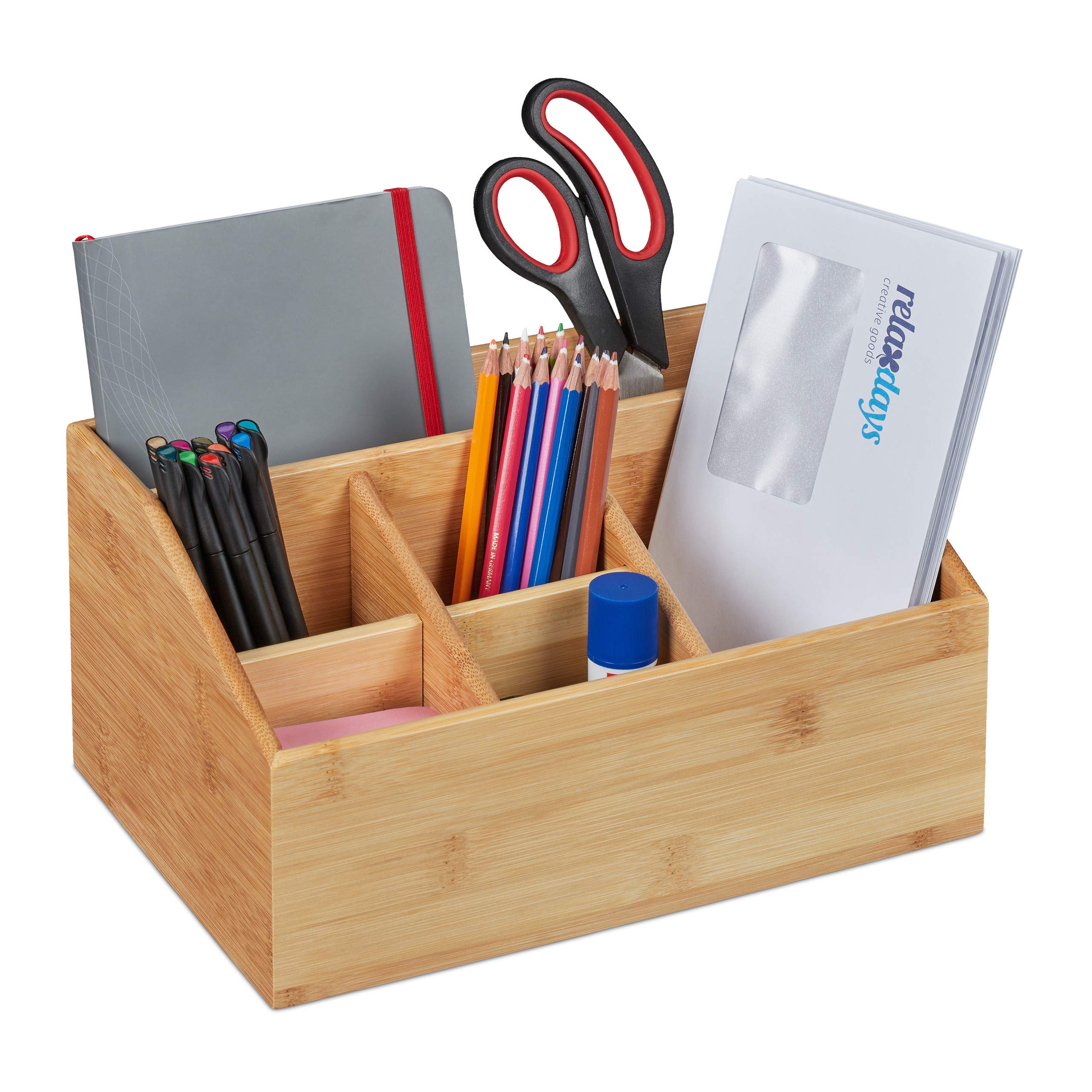 Organiseur de bureau bambou 6 compartiments porte-stylos rangement organisation naturel