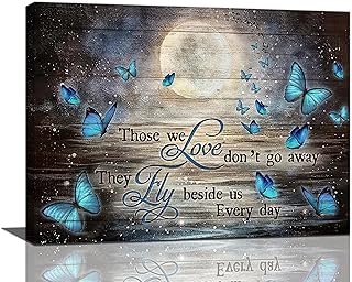 Butterfly Moon & Stars Wall Art - Canvas Painting Prints, Modern Home Decor for Living Room, Bedroom, Bathroom - Framed, 12"X16"