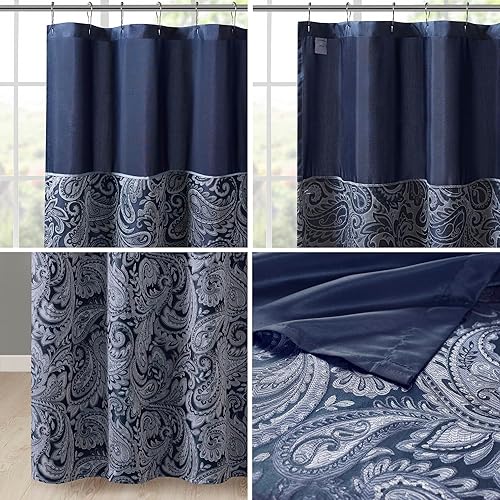 Miniatura 6 de Madison Park Aubrey Cortina de Ducha Paisley Jacquard de Microfibra de Seda Sintética Moderna con Piezas Decoraciones para Baño del Hogar Pantalla