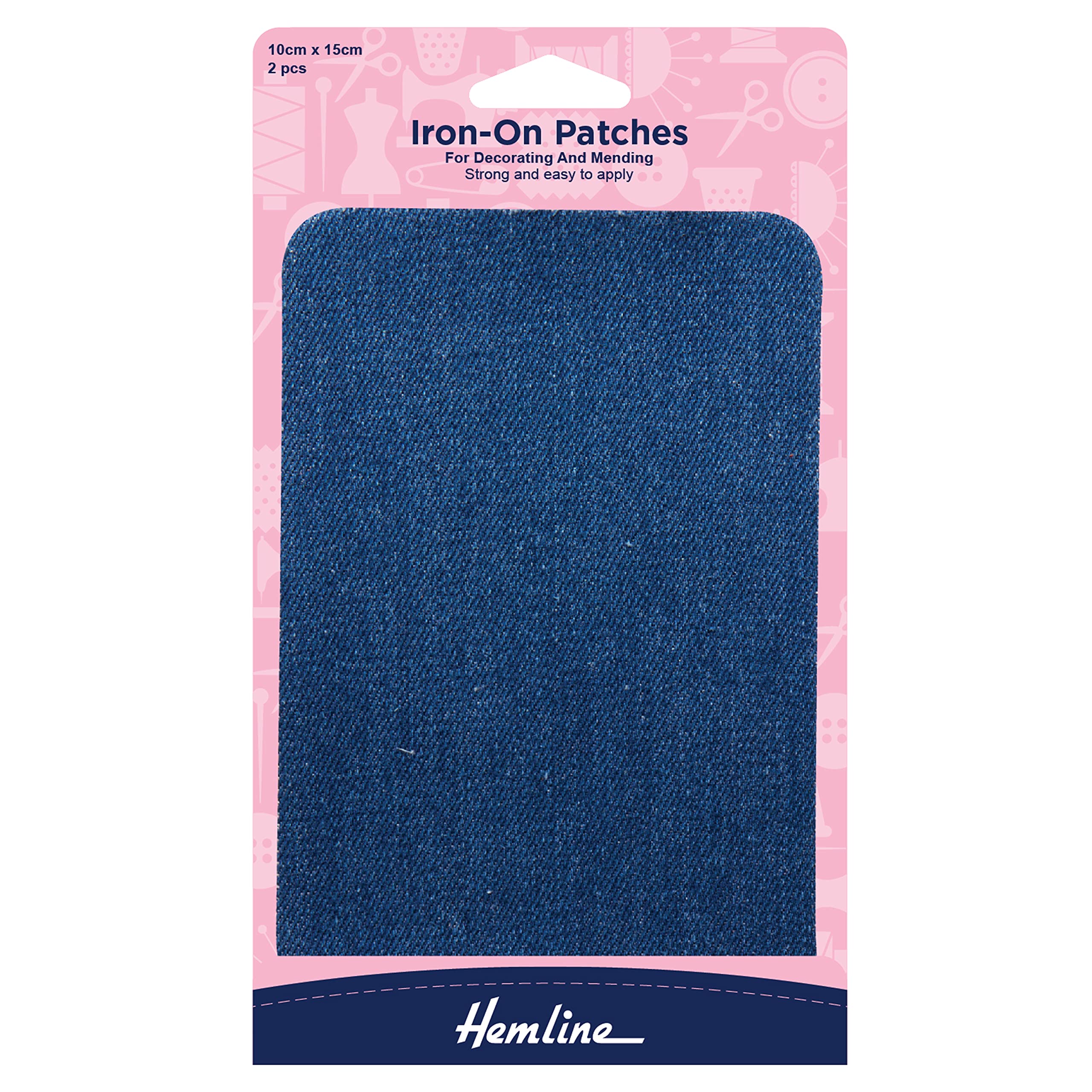 Hemline Denim Iron On Patches 2 Pack Medium