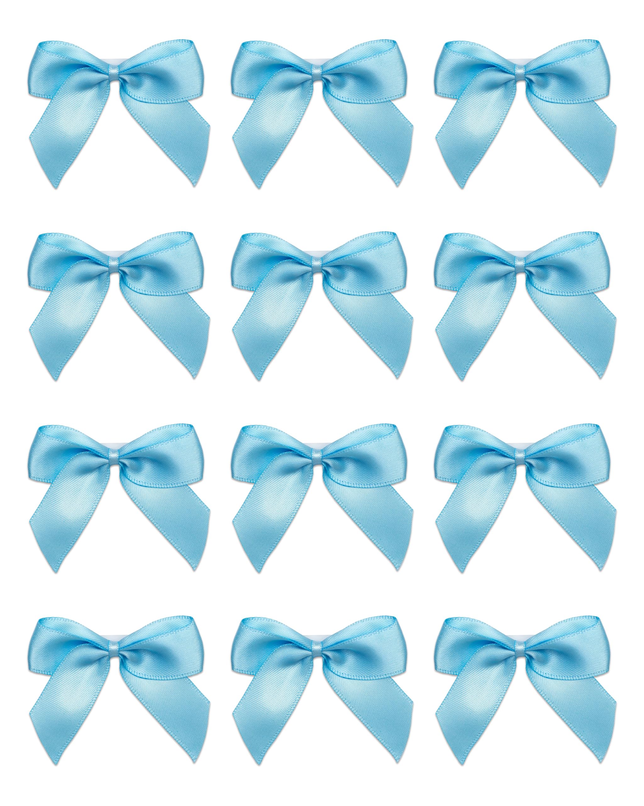 Italian Options Small Satin Ribbon Bows, Self Adhesive Bow Decorations for Crafts, Gift Wrap, Hampers, Hair Bows, Wedding Stationery, Floristry, Christmas, Cakes, Crafting, Pale Blue, 24 Pack, 5 cm — image 1