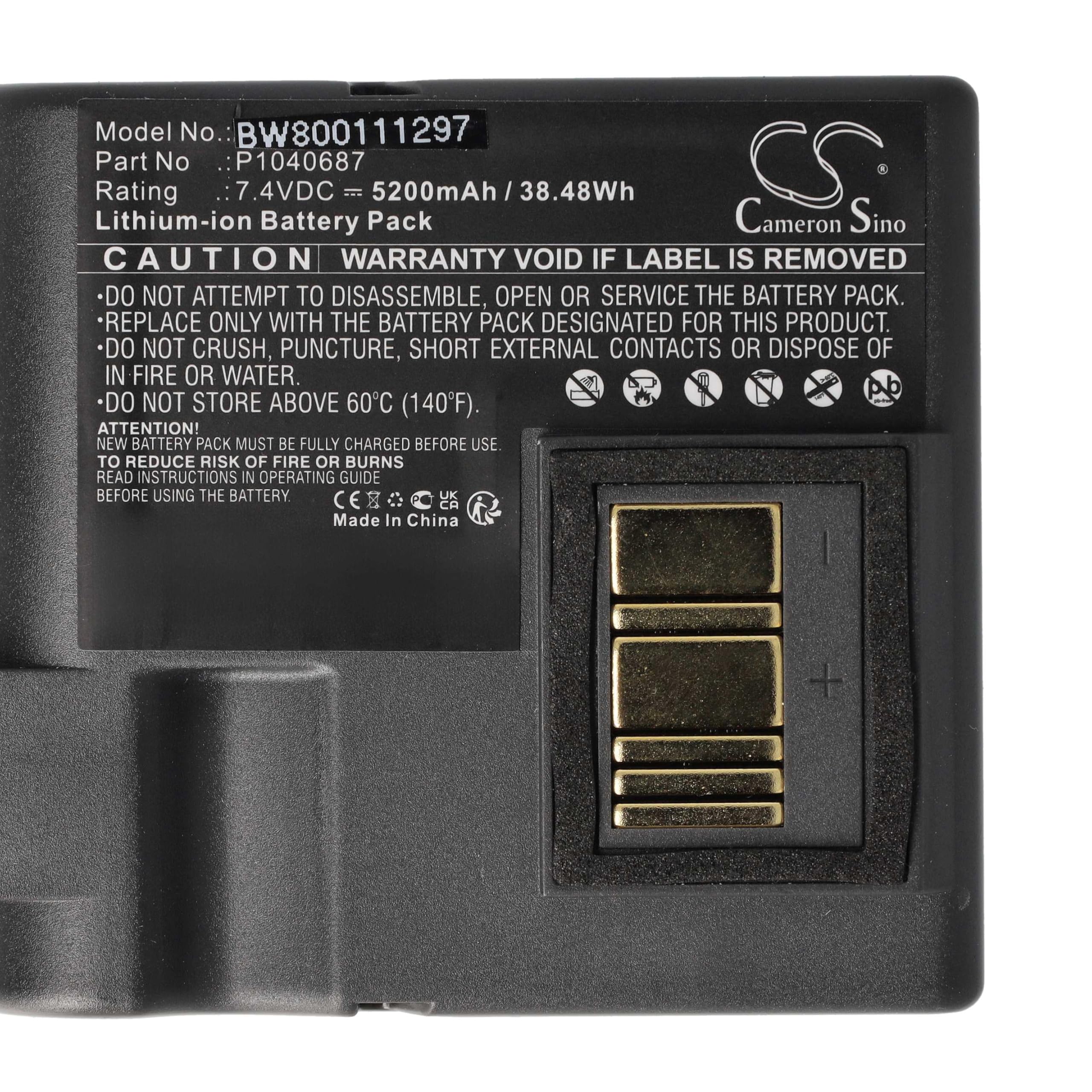 vhbw 5 x akumulator zamienny do Zebra P1050667-016 do drukarek, kopiarek, skanerów, etykiet (5200 mAh, 7,4 V, litowo-jonowy)