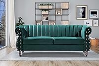 Vista 17 de Quinones - Sofá Chesterfield moderno con elegantes brazos enrollados, ribete de cabeza de clavos y acolchado de canal, sofá biplaza de 59.1 pulgadas