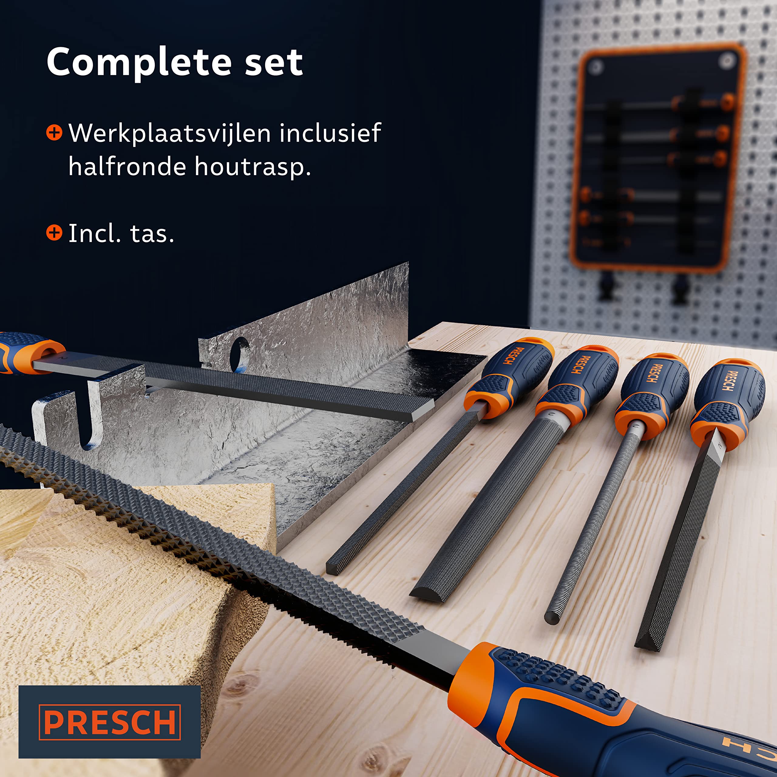 Presch werkplaatsvijlenset met tas 5st - Hoogwaardige metaalvijlenset met knip 2 incl. platte stompvijl, halfronde vijl, ronde vijl, driehoeksvijl en vierkante vijl