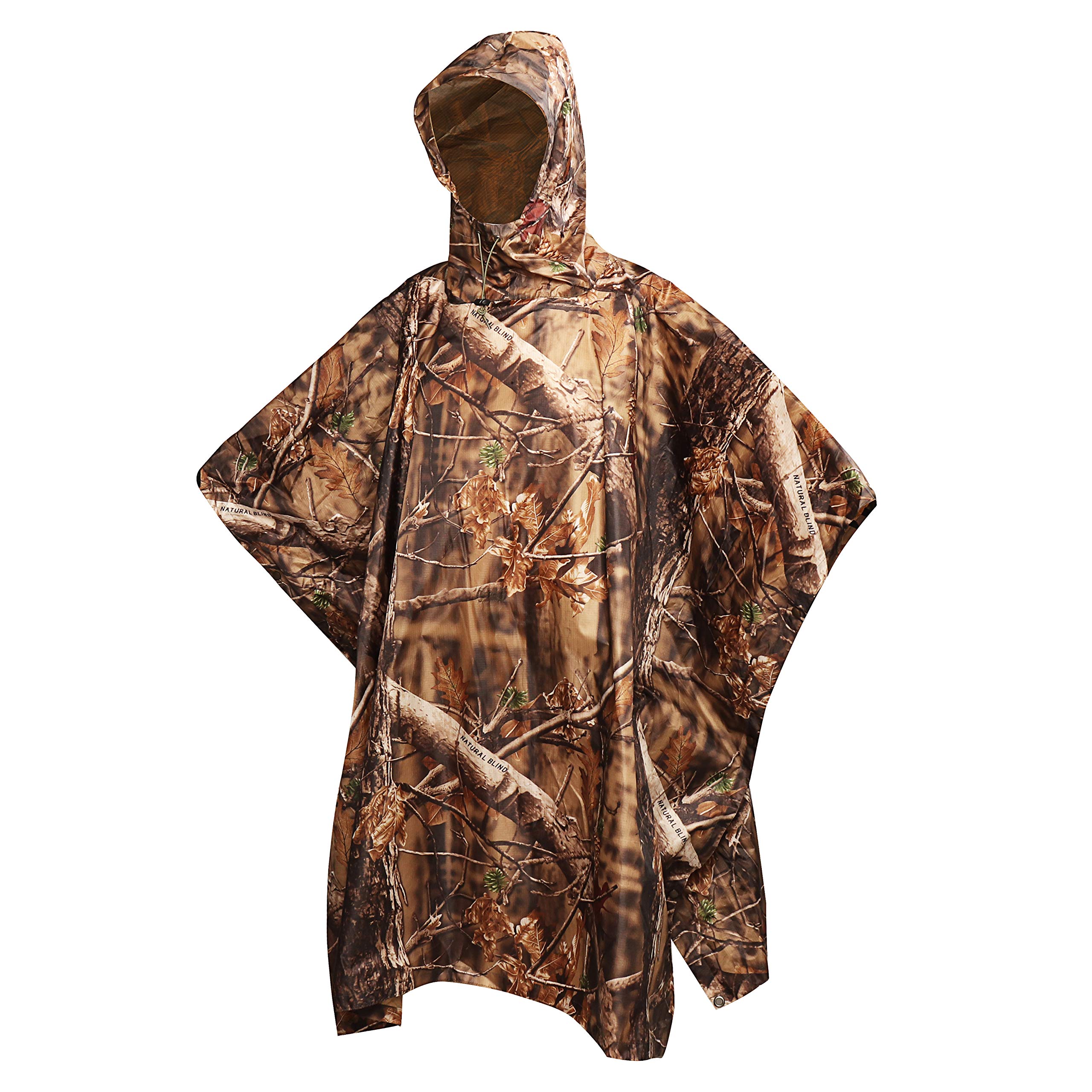 AUSCAMOTEK Camouflage Rain Poncho Hooded Waterproof Camo Raincoat with Blind Pattern for Hunting Hiking Camping Fishing, Woodland-brown, One size