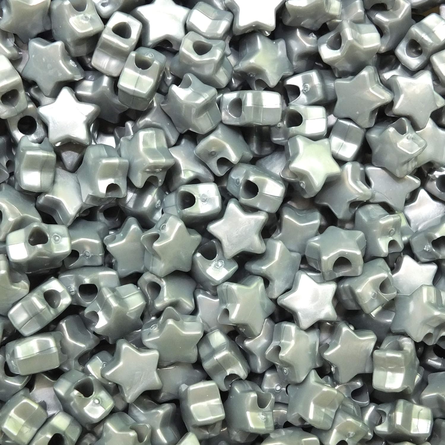 Star Beads Silver Gray Pearl 13mm Pony Beads Large Hole Made in USA