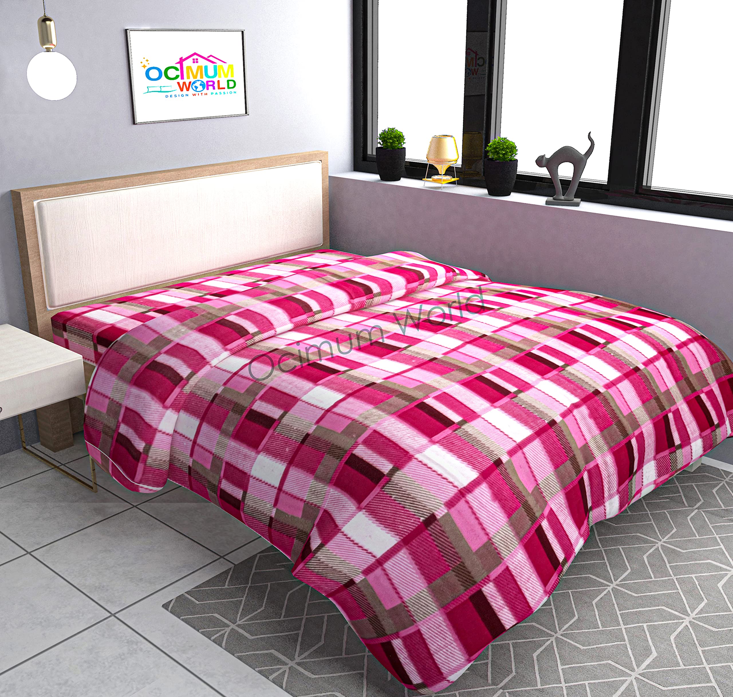 MORADO Double Bed Woolen Fabric Checkered Quilt Cover/Duvet Cover/Rajai Cover/Blanket Cover for Winter (90×100 Inches, Pink)-image-28