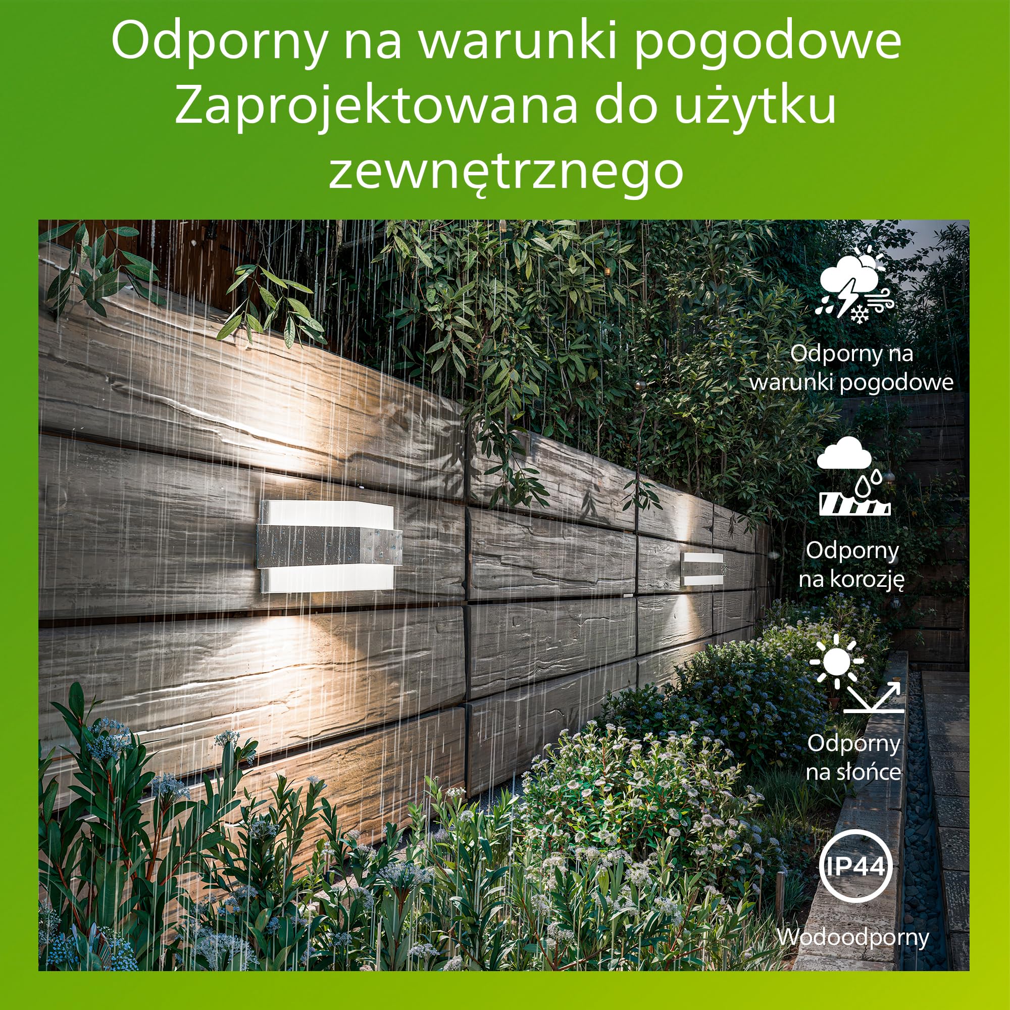 Philips Shovel Kinkiet Zewnętrzny, IP44, Odporny na Warunki Pogodowe, Pionowy Strumień Światła, Trwały, Stal Nierdzewna, Żarówka E27 Sprzedawana Osobno