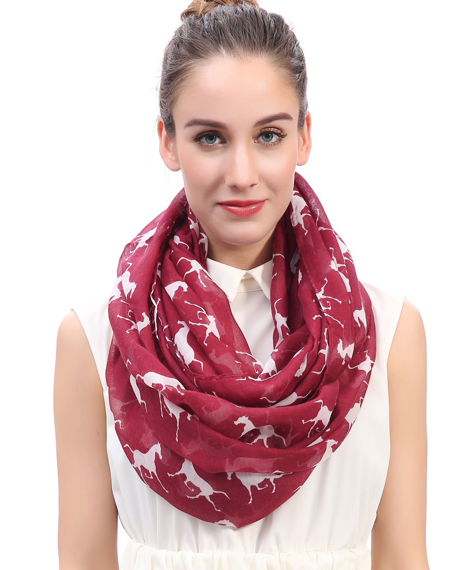 Lina & Lily Horse Print Ladies Lightweight Snood Infinity Scarf (Red)