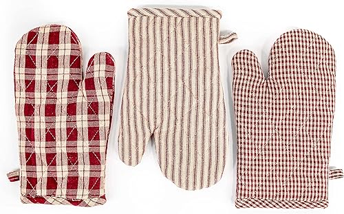 Juego de 3 manoplas de horno  Manoplas de cocina de 6.5 x 11 pulgadas, color rojo burdeos