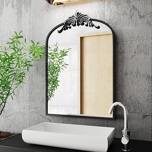 Espejos para lavabo de baño, espejo arqueado de 22 x 30 pulgadas, espejo de antropología, espejos negros para baño, espejo negro antiguo (negro)