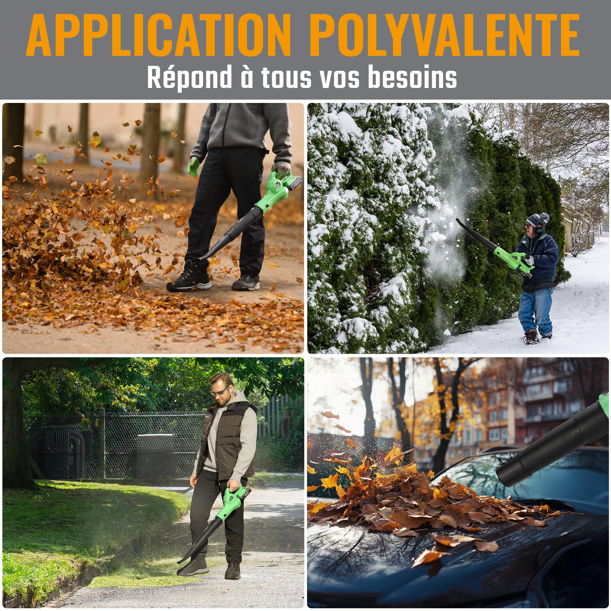 WORKPROX Souffleur de Feuilles sans Fil 20V 4,0 Ah, Souffleur Batterie avec Débit d’Air Puissant 222KM/H et Capacité 290 M³/H, Idéal pour Jardins, Allées, Terrasses | Débit d’Air 222 km/h, Capacité 290 m³/h, Idéal pour Jardins, Allées et Terrasses