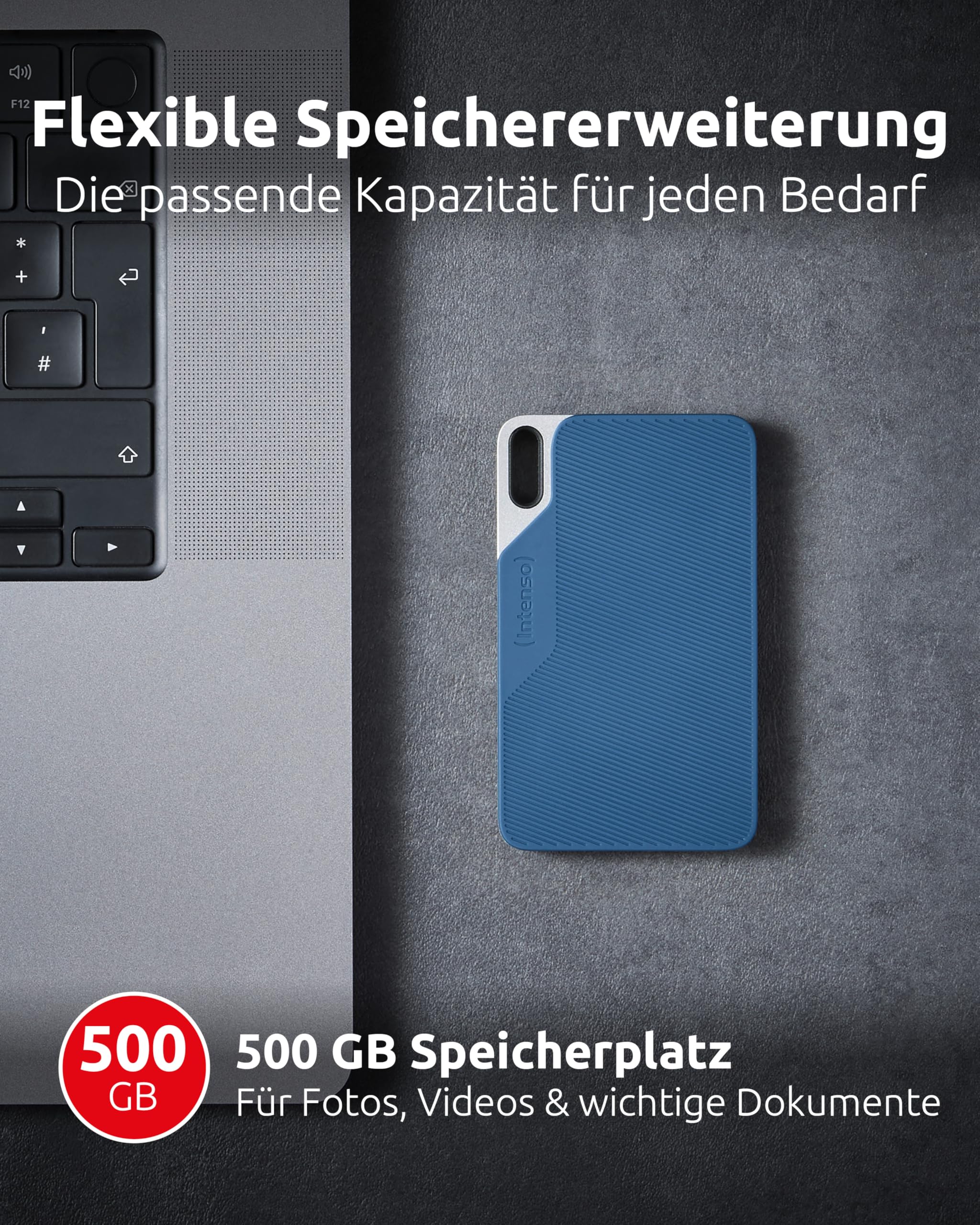 Intenso Externe SSD TX100 500GB – USB 3.2 Gen 1x1 (5 Gbps), bis zu 500 MB/s – schneller Speicher für PC, Laptop, Mac, PS5, PS4 & Xbox – kompakt & stoßfest