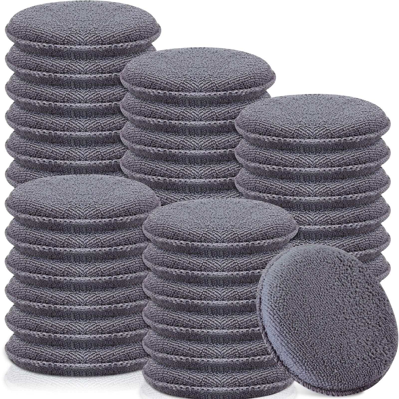 Tanlade 100 Pcs Car Detailing Microfiber Applicator Pad Wax Applicator Wash Microfiber Pads, 5 Inch Diameter (Grey)