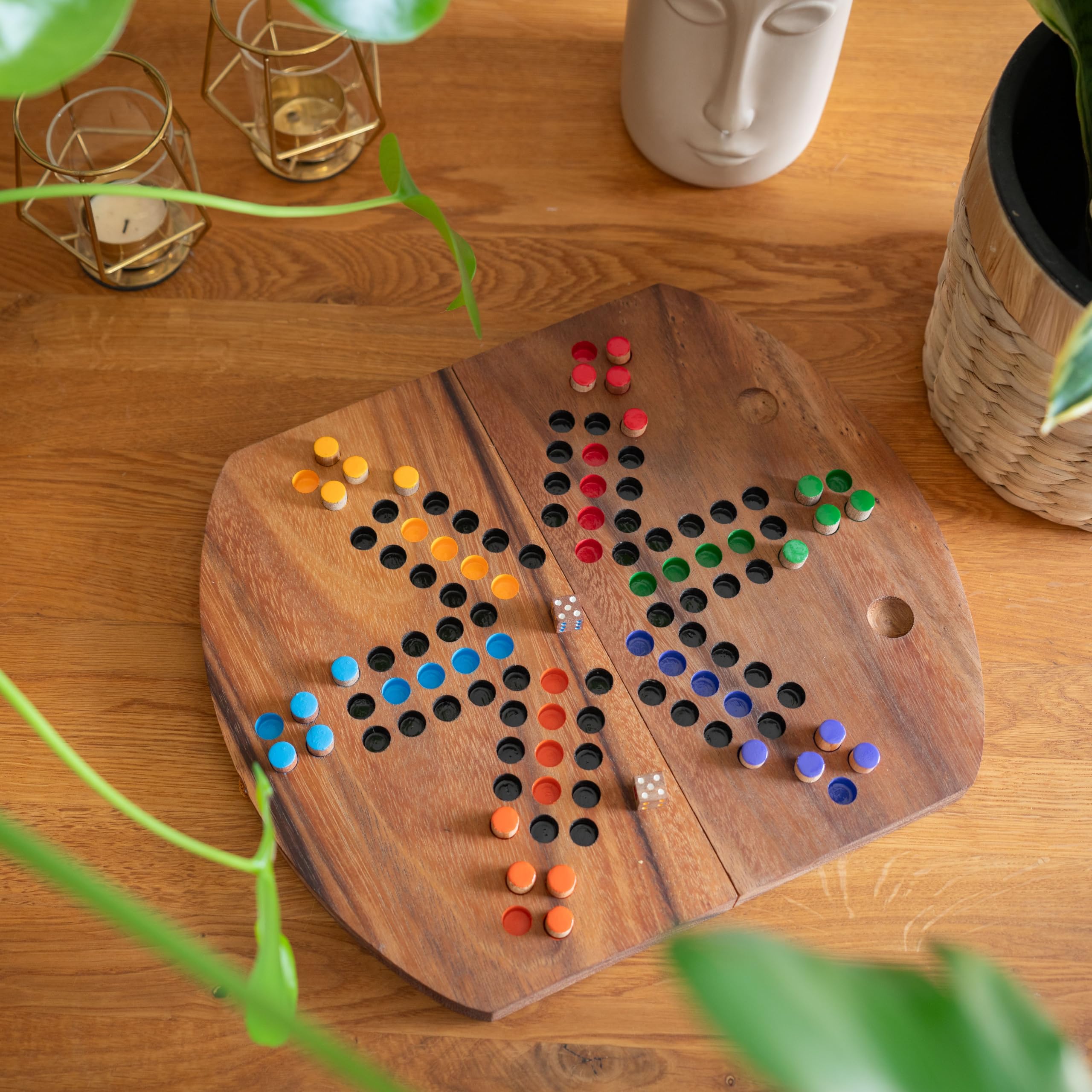 LOGOPLAY Ludo Per 6 Giocatori, Gioco di Dadi, Gioco da Tavolo, Gioco Per Famiglie in Legno Con Tabellone Pieghevole (Multicolore) (Confezione da 2)