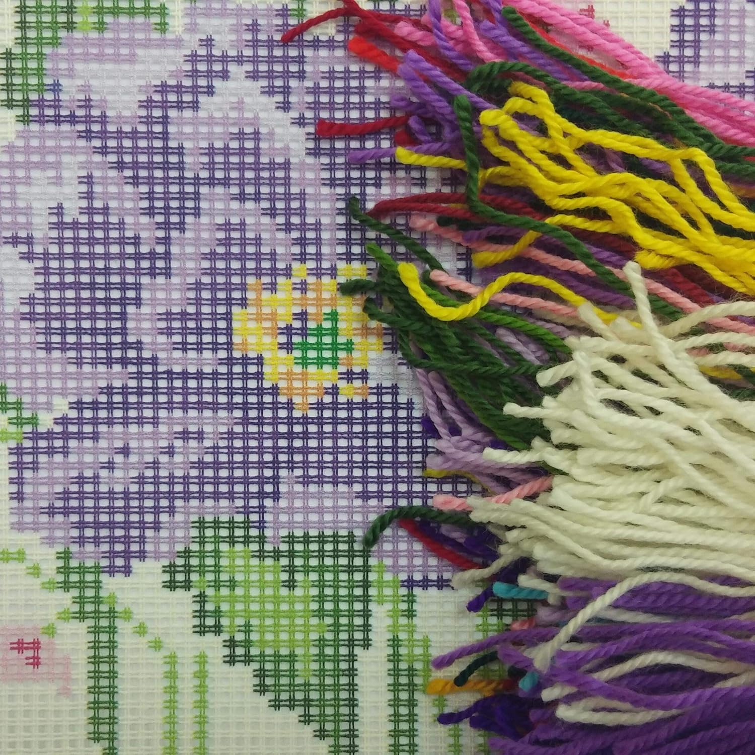 Brvsk Floral Needlepoint Kit for Adults and Beginners — Anemone 16″ × 16″ with Clear, Precise Printed Design on Cotton Canvas; Includes 2 Needles, Yarn, and Easy-Read Chart