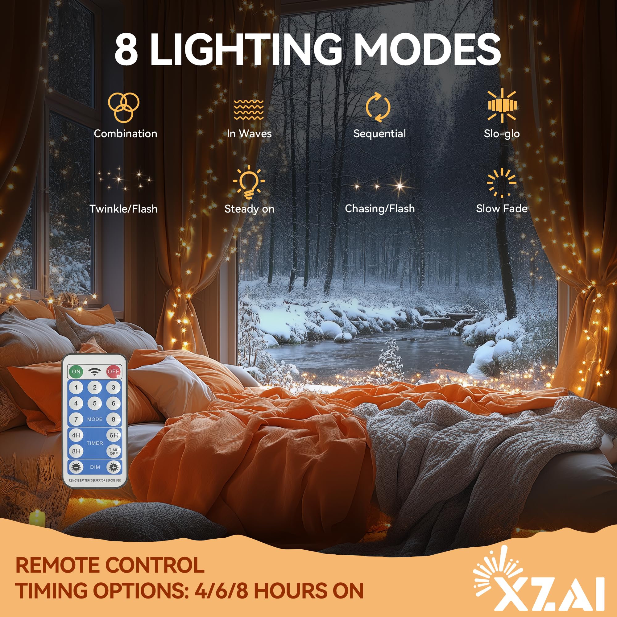 XZAI Solar Icicle String Lights 800LED 50FT Warm White Remote Connectable 2400mAh USB Rechargeable 8 Modes Timer Dimmable IP65 Waterproof Twinkle for Outdoor Christmas & Wedding & Party Decors