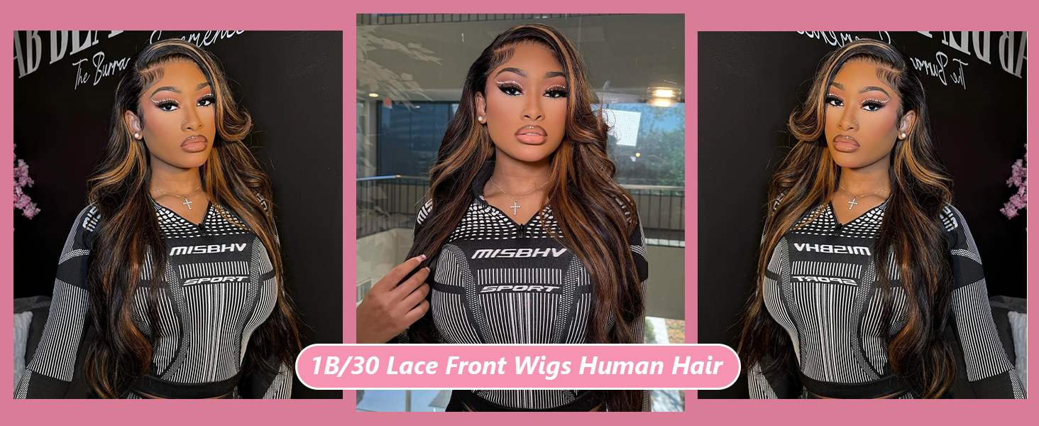 Amazon.com : Highlight Ombre Lace Front Wig Human Hair Body  display picture 1