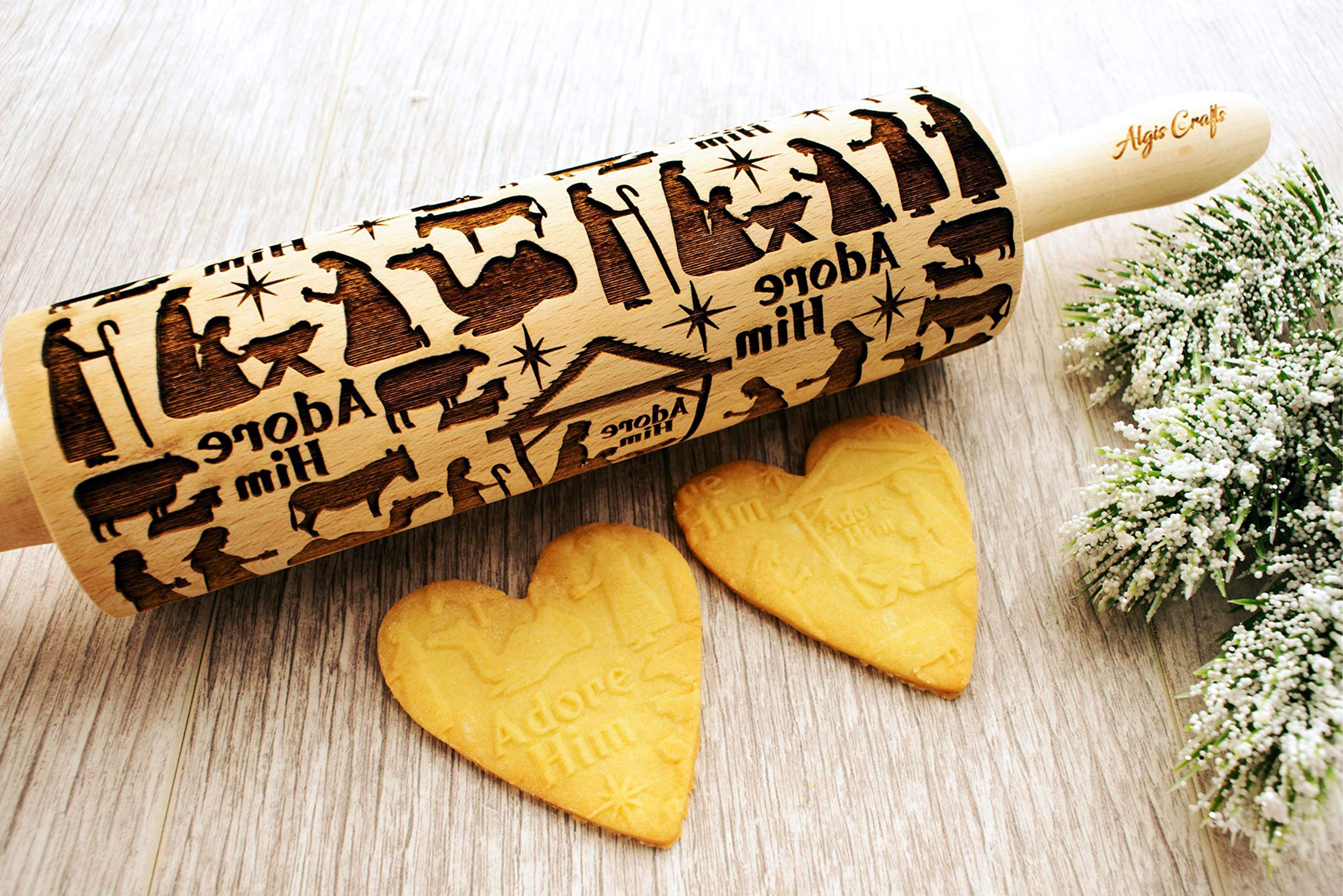 NATIVITY EMBOSSING ROLLING PIN for GINGERBREAD COOKIES for CHRISTMAS