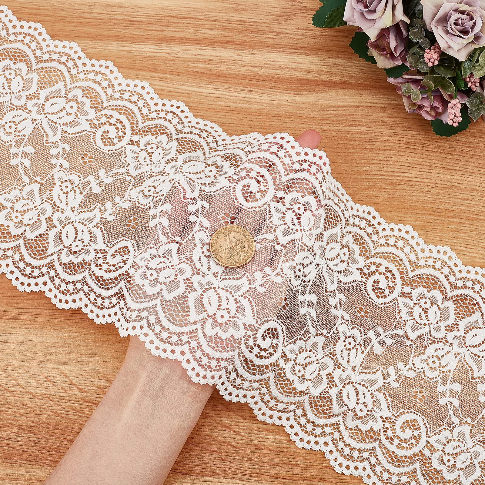 GORGECRAFT Rotolo di Pizzo Da 5 metro Tessuto In Pizzo di Cotone Bianco 6.1" larghi per Decorazioni con Bordo Smerlato per Abito Tovaglia Fascia per Capelli Festival di Nozze Decorazioni per Eventi