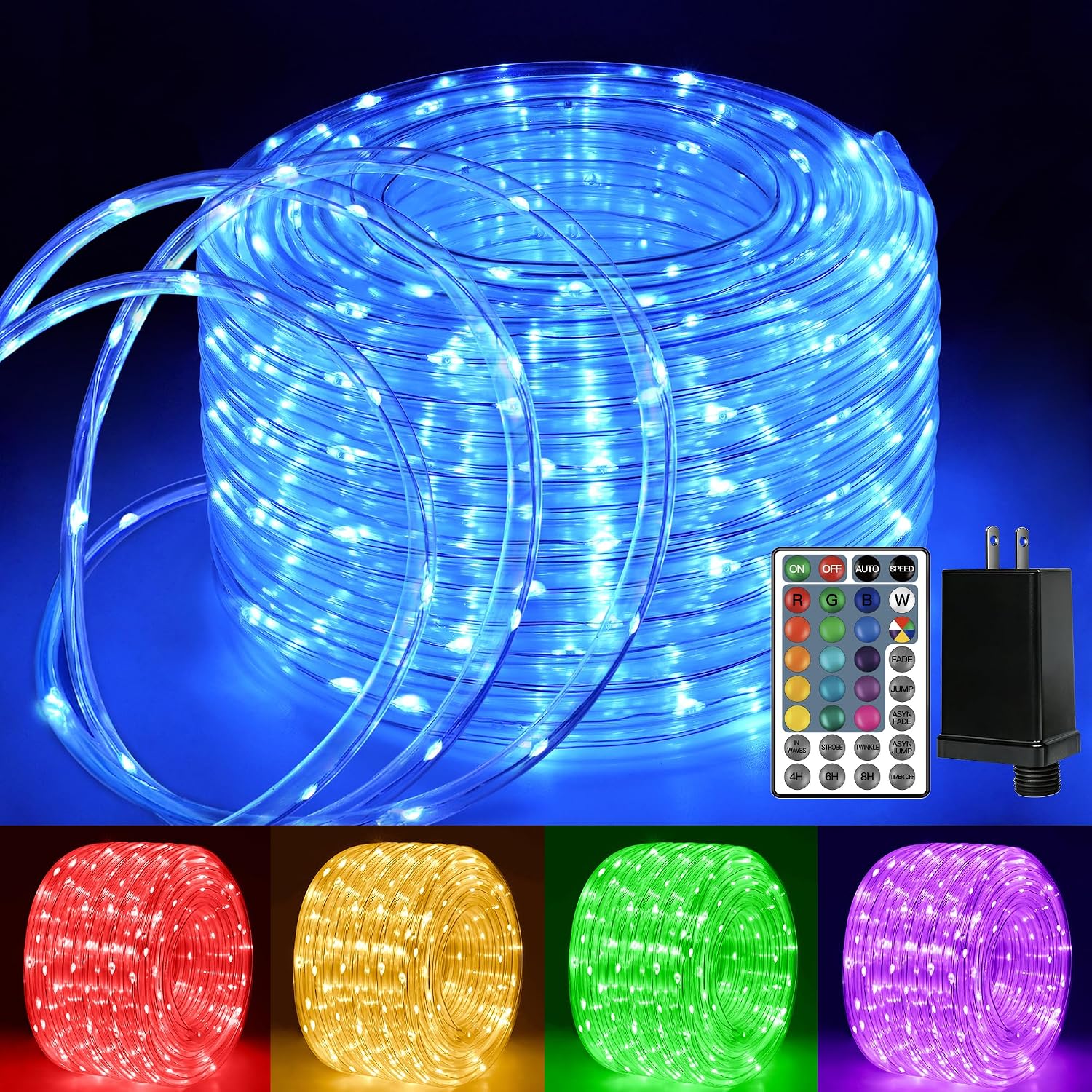 Ollny Rope Lights Outdoor Color Changing, 33FT 100 LED Waterproof Plug in Outdoor String Lights with Remote, 18 Colors Twinkle Rope Lights for Outside Indoor Party Easter Christmas Holiday Decorations