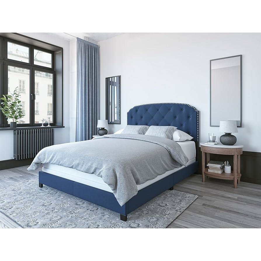 crown bed datype 青 VECELO Upholstered Bedframe, Blue Metal Frame Twin Platform