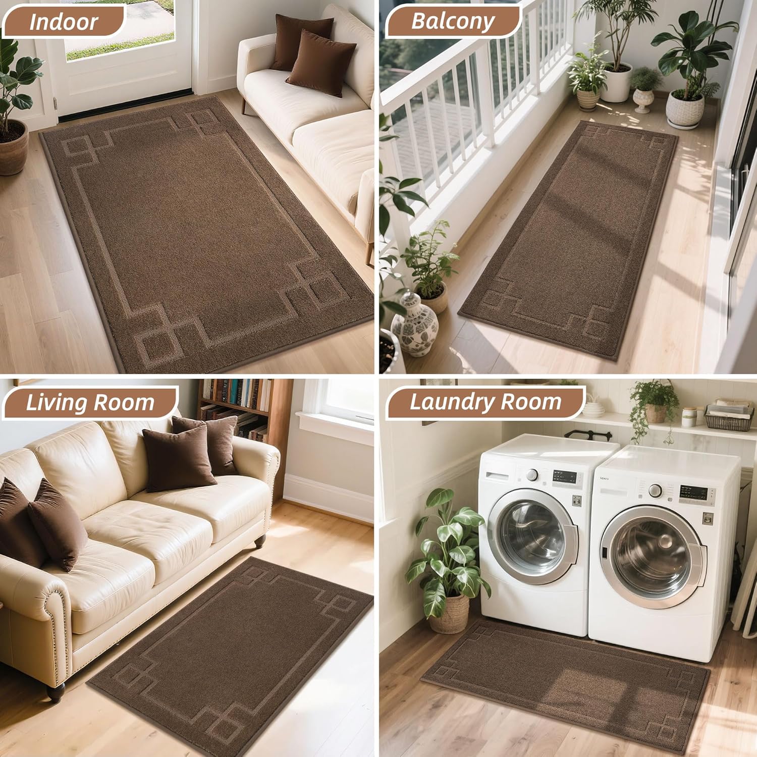 BEQHAUSE Door Mat 24" x 60", Non-Slip Door Mats Indoor Entryway Rugs Washable Low-Profile Absorbent and Stain Resist Floor Mats, Dog Door Mat for Front Back Door, Muddy Wet Shoes & Paws, Brown - Image 8