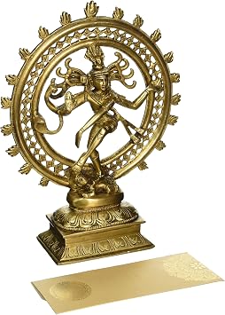AONE India Hindu God Shiva Dancing Nataraja Brass Statue for Home Temple Mandir 11.5 Inch + Cash Envelope Pack of 10