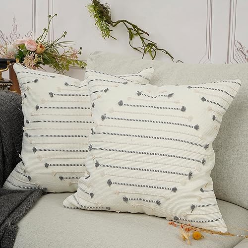 YOUR SMILE Juego de 2 fundas de cojín de punto bohemio con borlas y borlas decorativas para interiores y exteriores, para sofá, sala de estar, 18 x