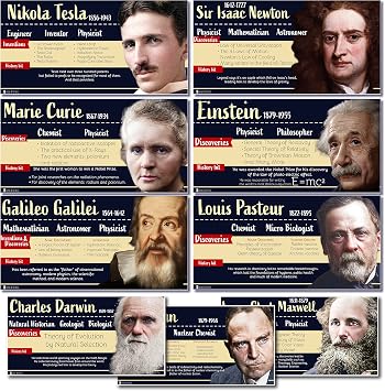 Young N Refined Famous Scientists Poster bulletin board set, 9 charts pack Glossy Paper 9"x19"