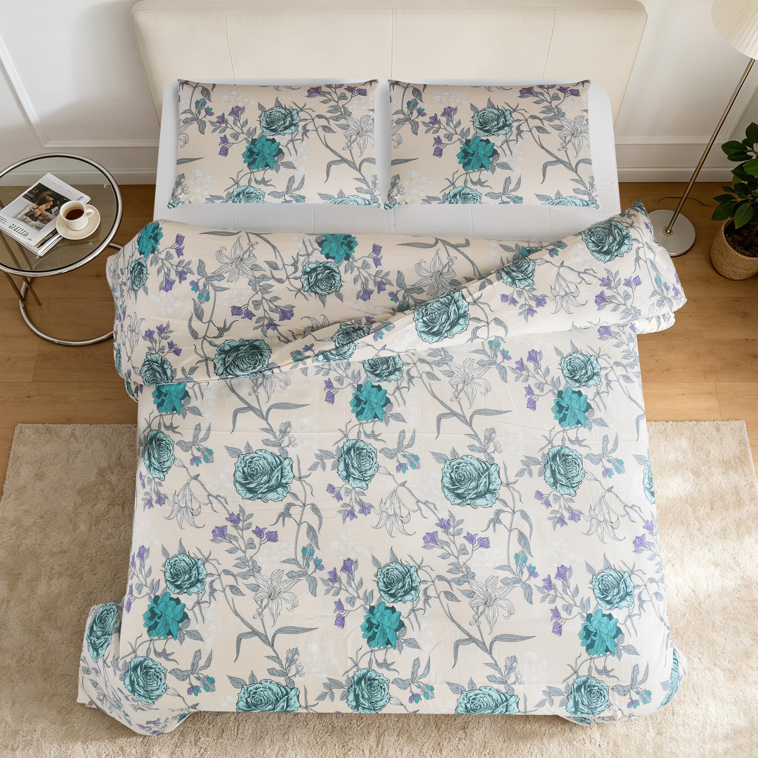CHARKHAH 3 Piece Reversible Floral Double Duvet Cover Set including 2 Pillowcases - Image 3