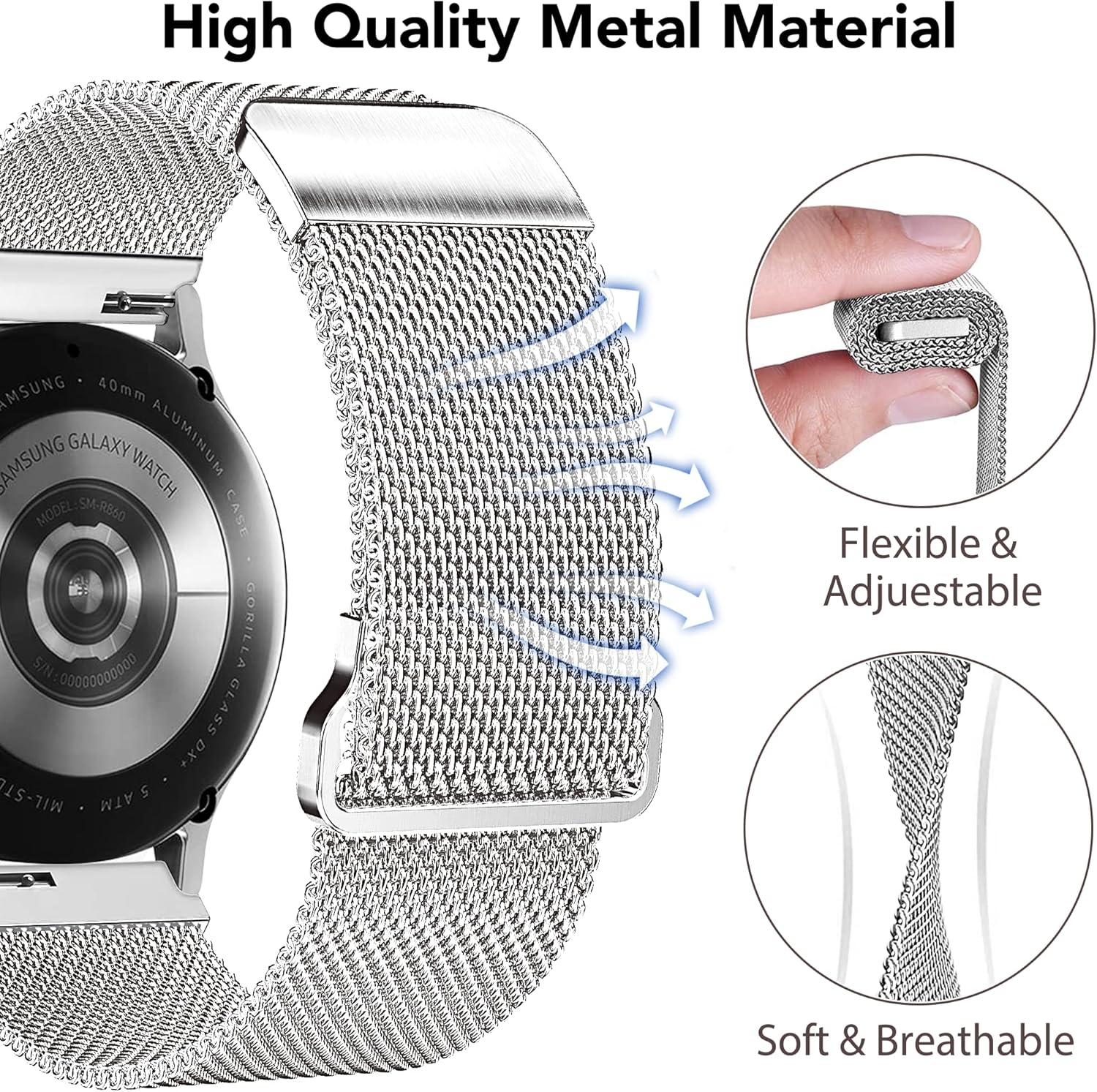 YGTIECS Metal Bands Compatible with Galaxy Watch 7 Band 6 5 4 FE Active 2 40mm/44mm, 20mm Stainless Steel Double Magnetic Strap for 6 Classic/5 Pro 45mm/4 Classic, for Samsung Watch Bands Women Men - Image 3