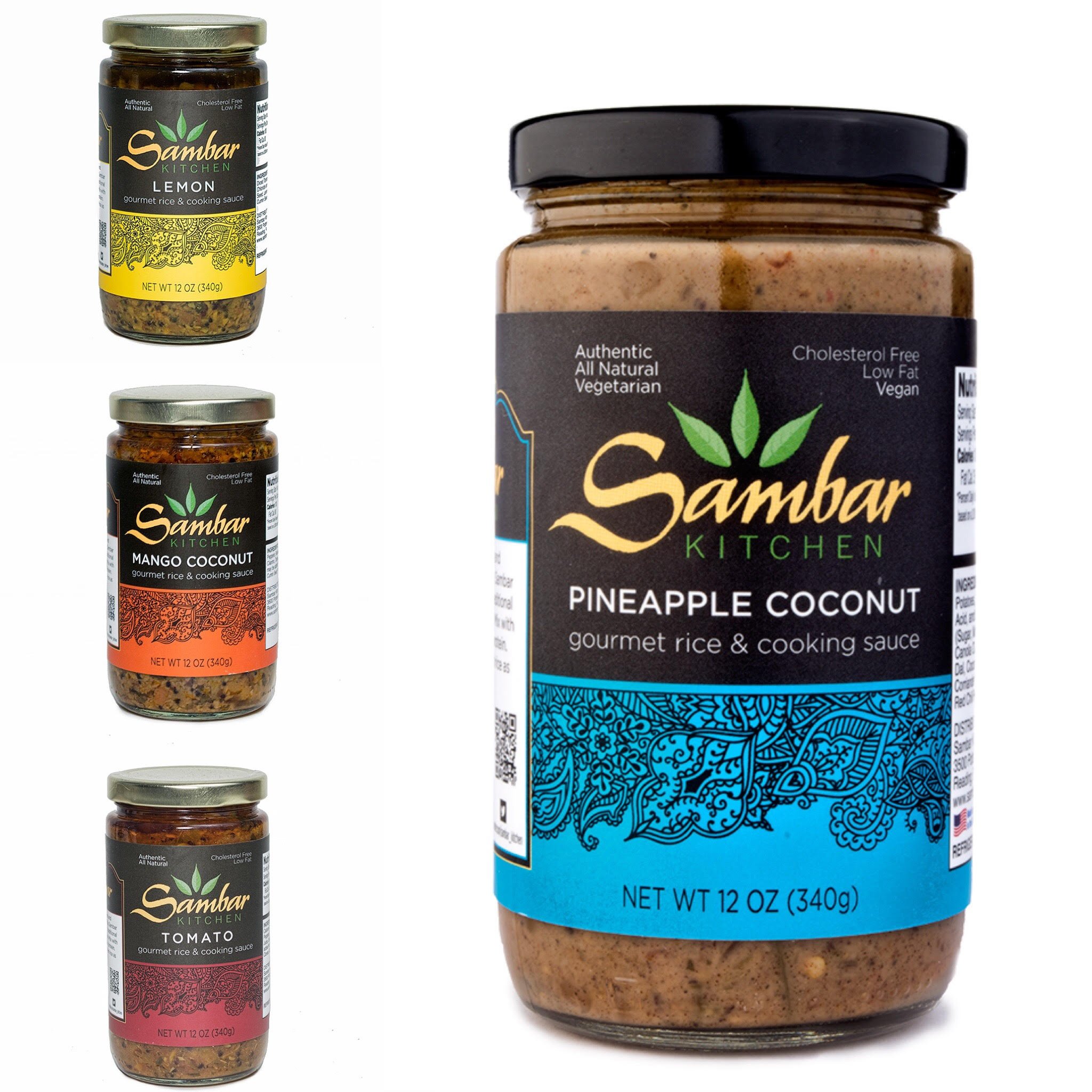 SAMBAR KITCHEN | Sample 4-Pack - Tomato, Lemon, Mango-Coconut and Pineapple Coconut - 12oz-Vegan