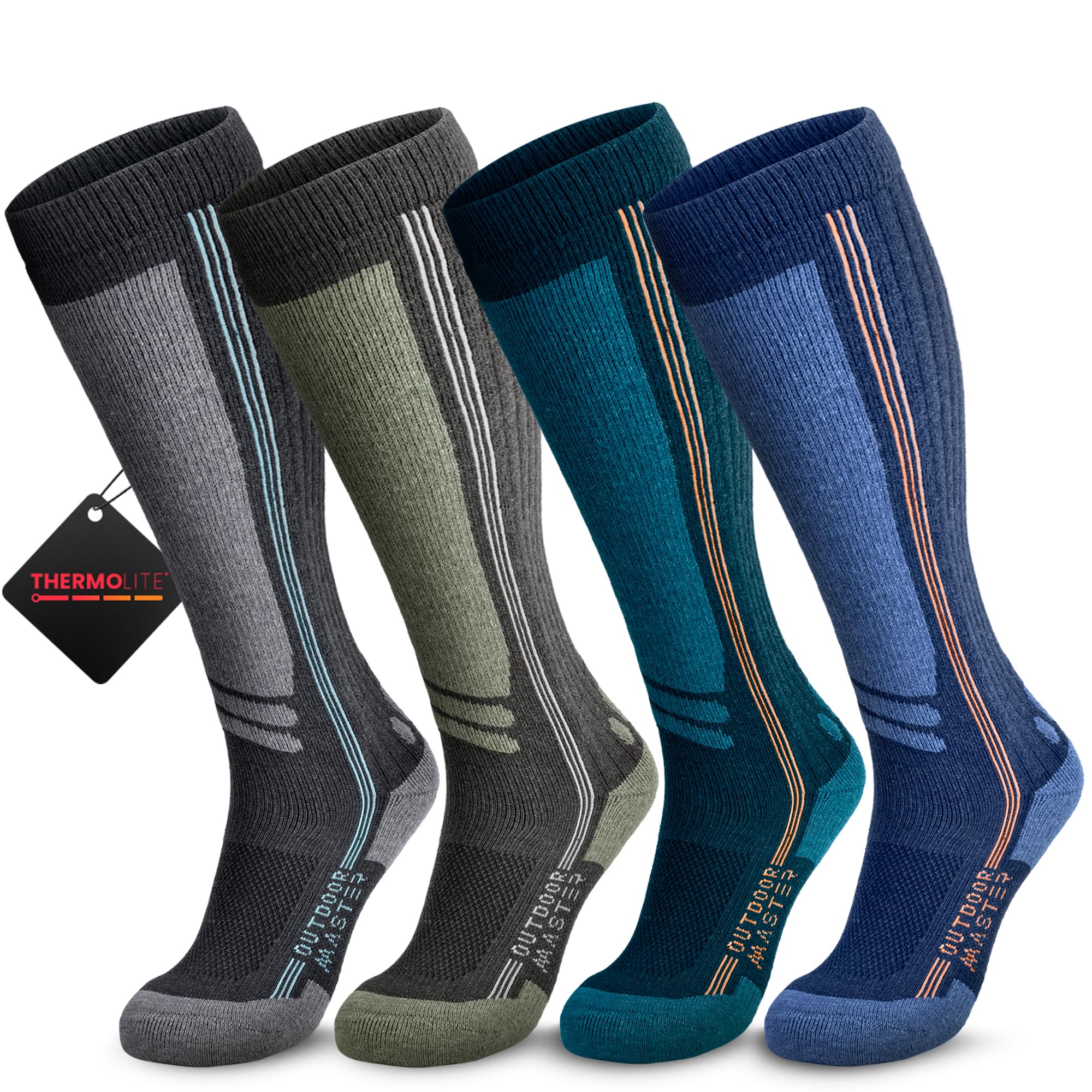 OutdoorMaster Thermolite Merino Wool Ski Socks, Compression Thermal Snowboarding Socks for Men & Women, Cold Weather