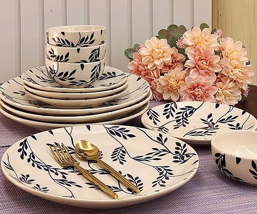 Buy PRAAHI LIFESTYLE Ceramic Dinner Set | Handcrafted Blue Leaf Ceramic ...