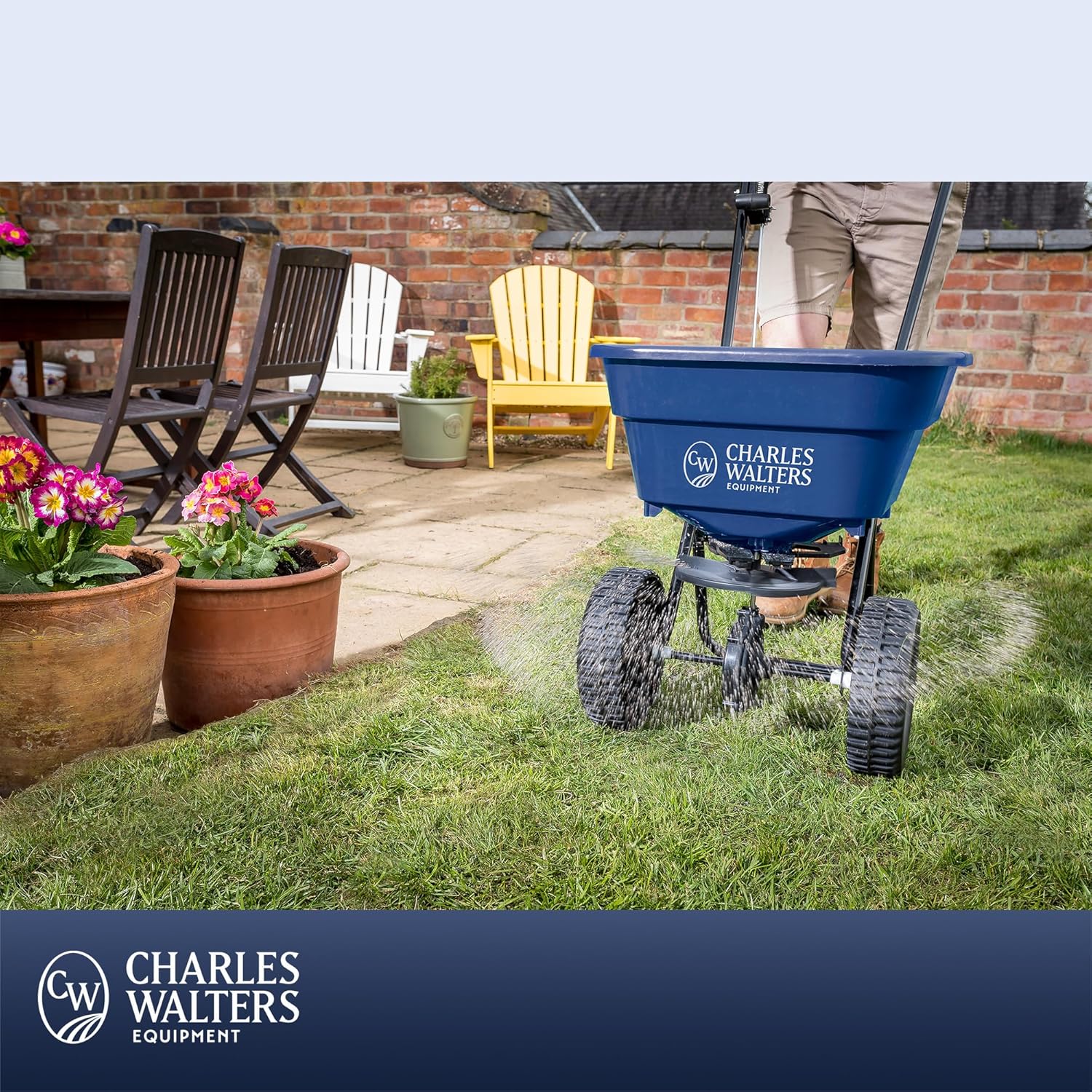 Charles Walters Equipment CW1000 Homeowner Broadcast Spreader, 65lb Capacity with Powder-Coated Steel Frame for Spreading Grass Seed, Fertilizer, and Ice Melt on Lawns, Driveways, and More