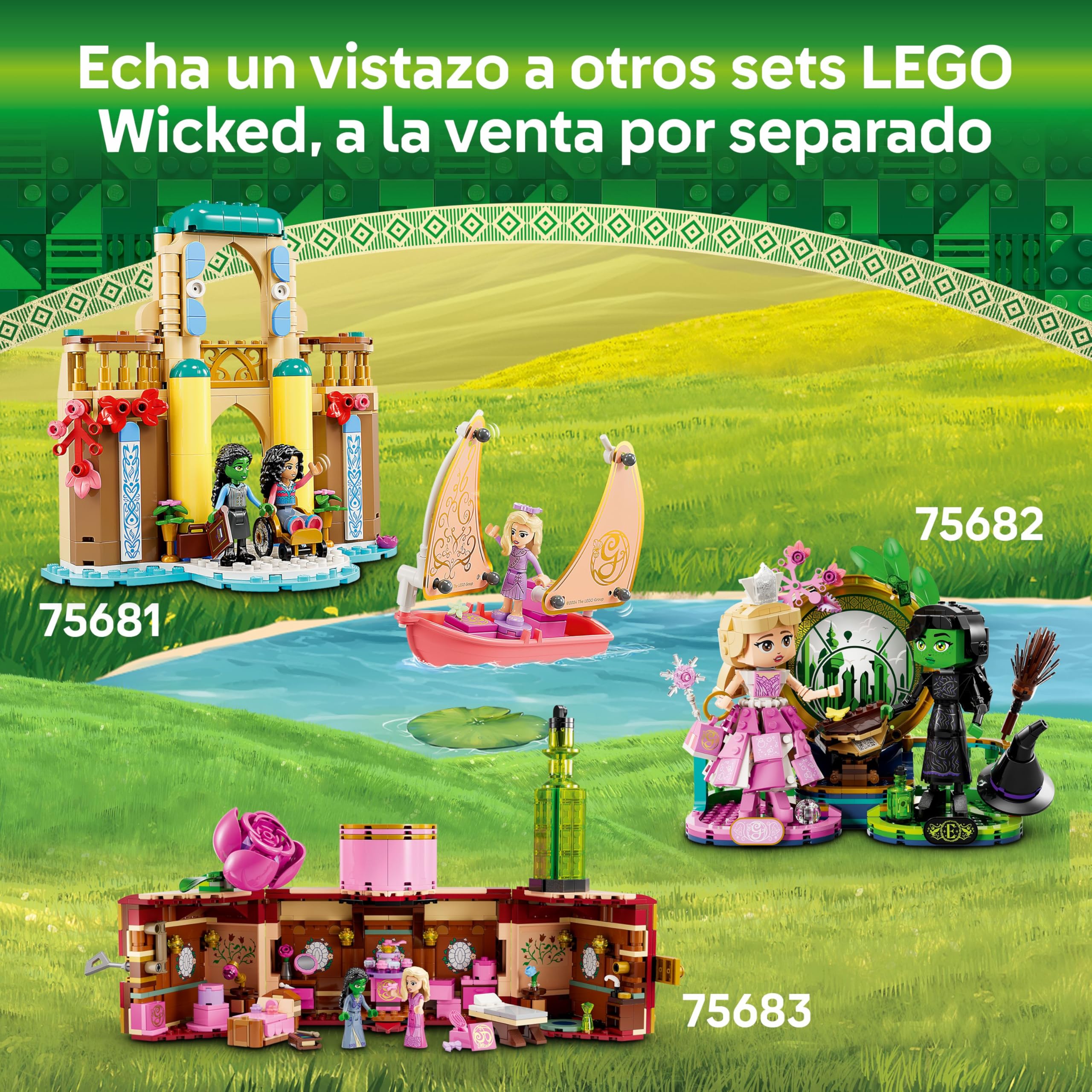 LEGO Wicked Bienvenidos a Emerald City, Ciudad de Juguete de Colección con Torre, Mini Muñecas de Glinda y Elphaba, Regalo para Niñas, Niños y Fans de la Película Musical de 9 Años o Más 75684