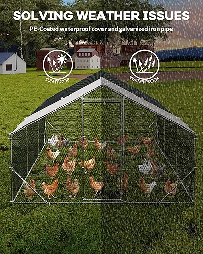 Miniatura 10 de Gallinero de metal grande, gallinero para 1020 pollos, jaula para aves de corral al aire libre con cubierta anti-UV e impermeable, 13.12 x 9.84 x