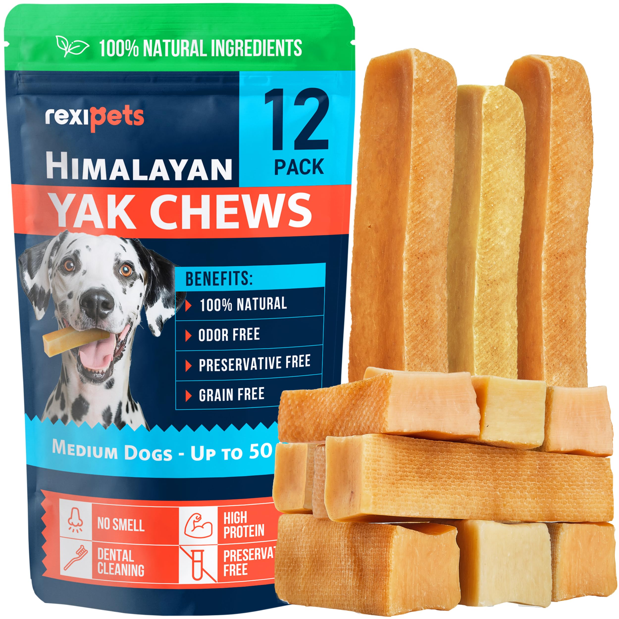 100% Natural Yak Cheese Himalayan Made Dog Chews All Breeds - Lactose Free Yak Chew for Small Medium & Large Dogs - Dental Cleaning Dog Chews for