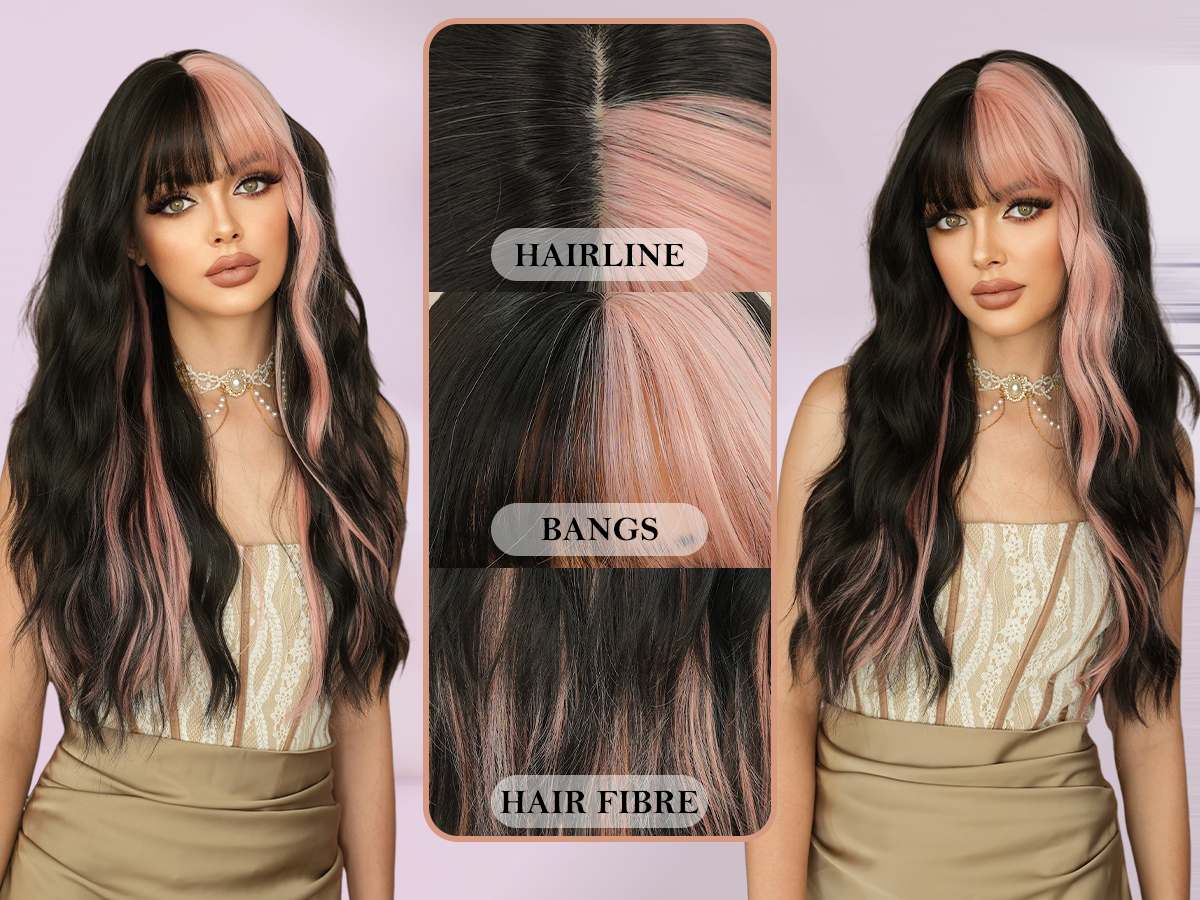 Amazon.com : 7JHH WIGS Long Wavy Silver Grey Black Highlight