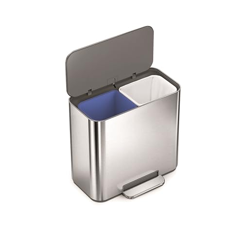 simplehuman 15L Mini Recycler Step Can, Dual Compartment Trash Ca...