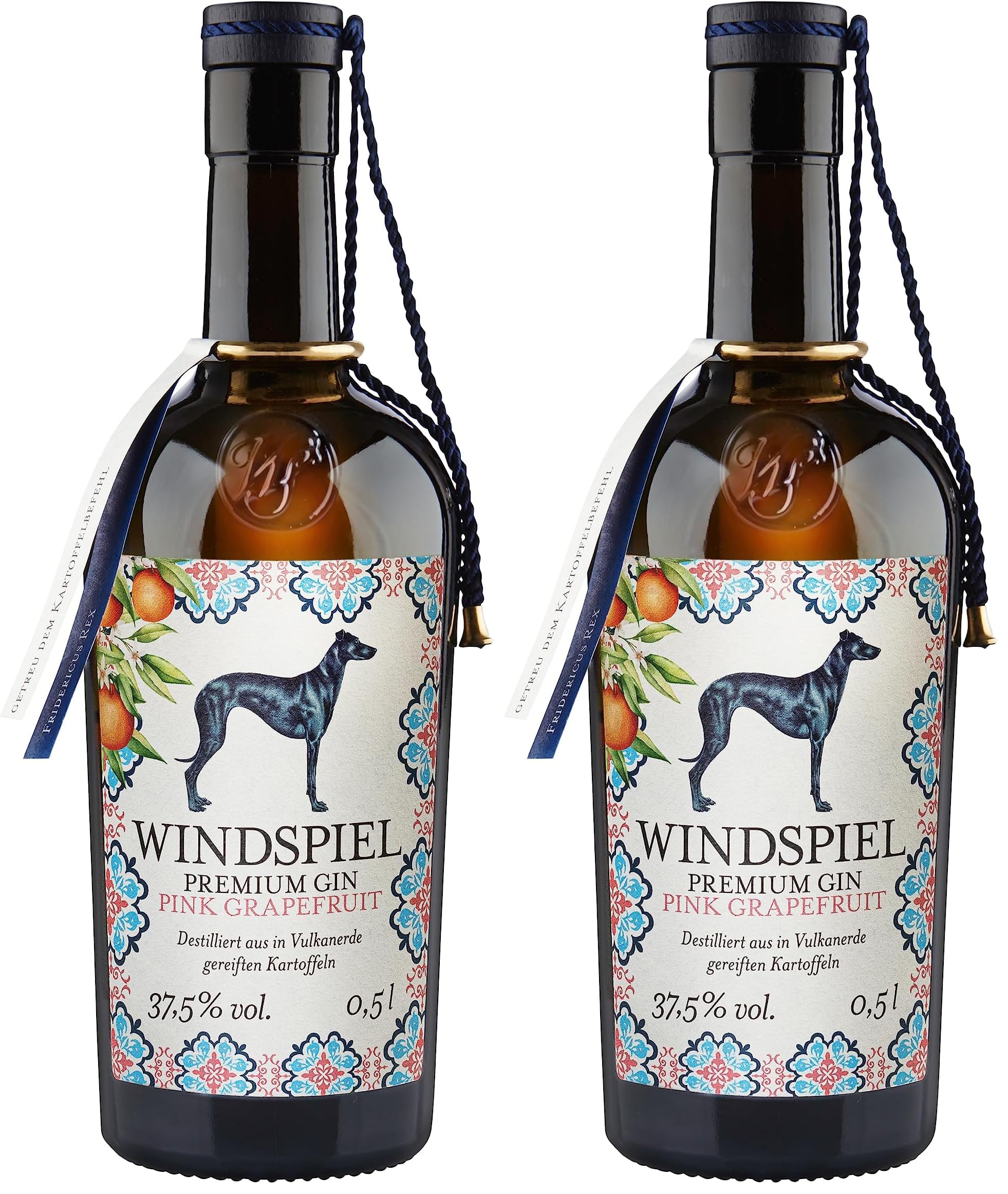 Windspiel Pink Grapefruit Gin - der Mediterrane für frische Longdrink Tonics - Feine Wacholderbeere trifft auf fruchtige Grapefruit / 37,5% vol. (1 x 0,5 l) (Packung mit 2)